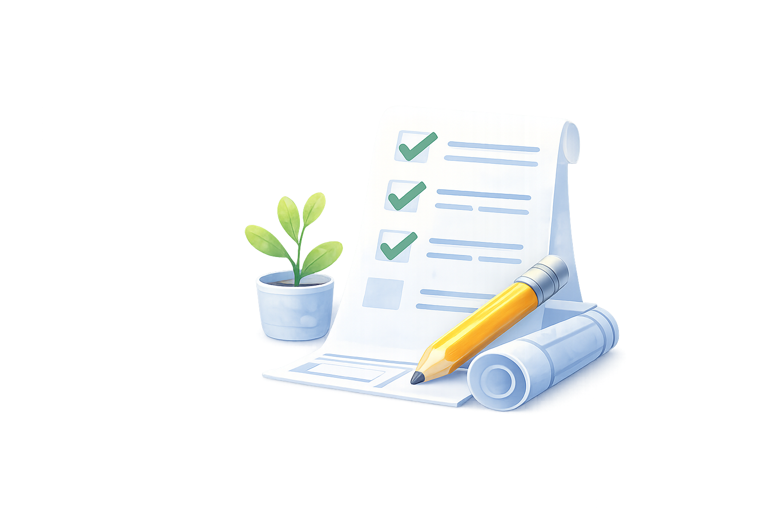 Project-based tracking illustration - checklist and plant